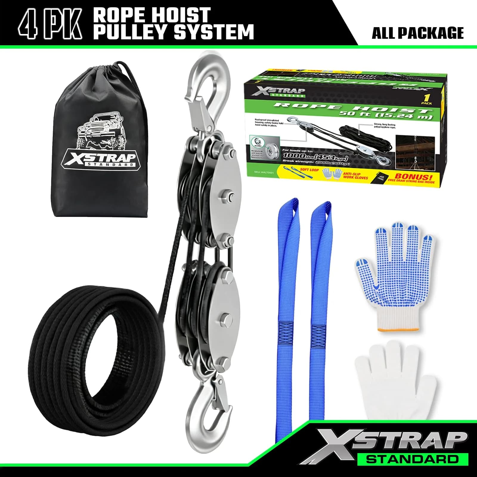 XSTRAP STANDARD Heavy-Duty Rope Hoist 50 ft (15.24 m) | 1000 lb Load Capacity, 2000 lb Breaking Strength - view 4