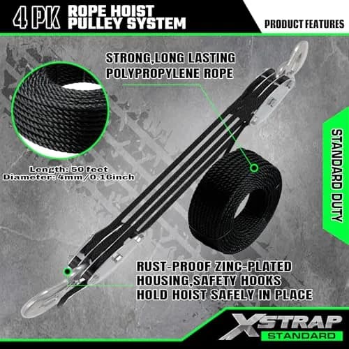XSTRAP STANDARD Heavy-Duty Rope Hoist 50 ft (15.24 m) | 1000 lb Load Capacity, 2000 lb Breaking Strength thumbnail 5