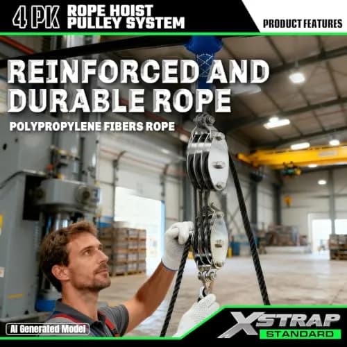 XSTRAP STANDARD Heavy-Duty Rope Hoist 50 ft (15.24 m) | 1000 lb Load Capacity, 2000 lb Breaking Strength thumbnail 6
