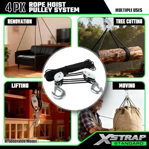 XSTRAP STANDARD Heavy-Duty Rope Hoist 50 ft (15.24 m) | 1000 lb Load Capacity, 2000 lb Breaking Strength thumbnail 2