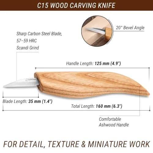 BeaverCraft Wood Carving Detail Knife C15 1.4" | Precision Whittling Tool for Beginners & Kids thumbnail 2