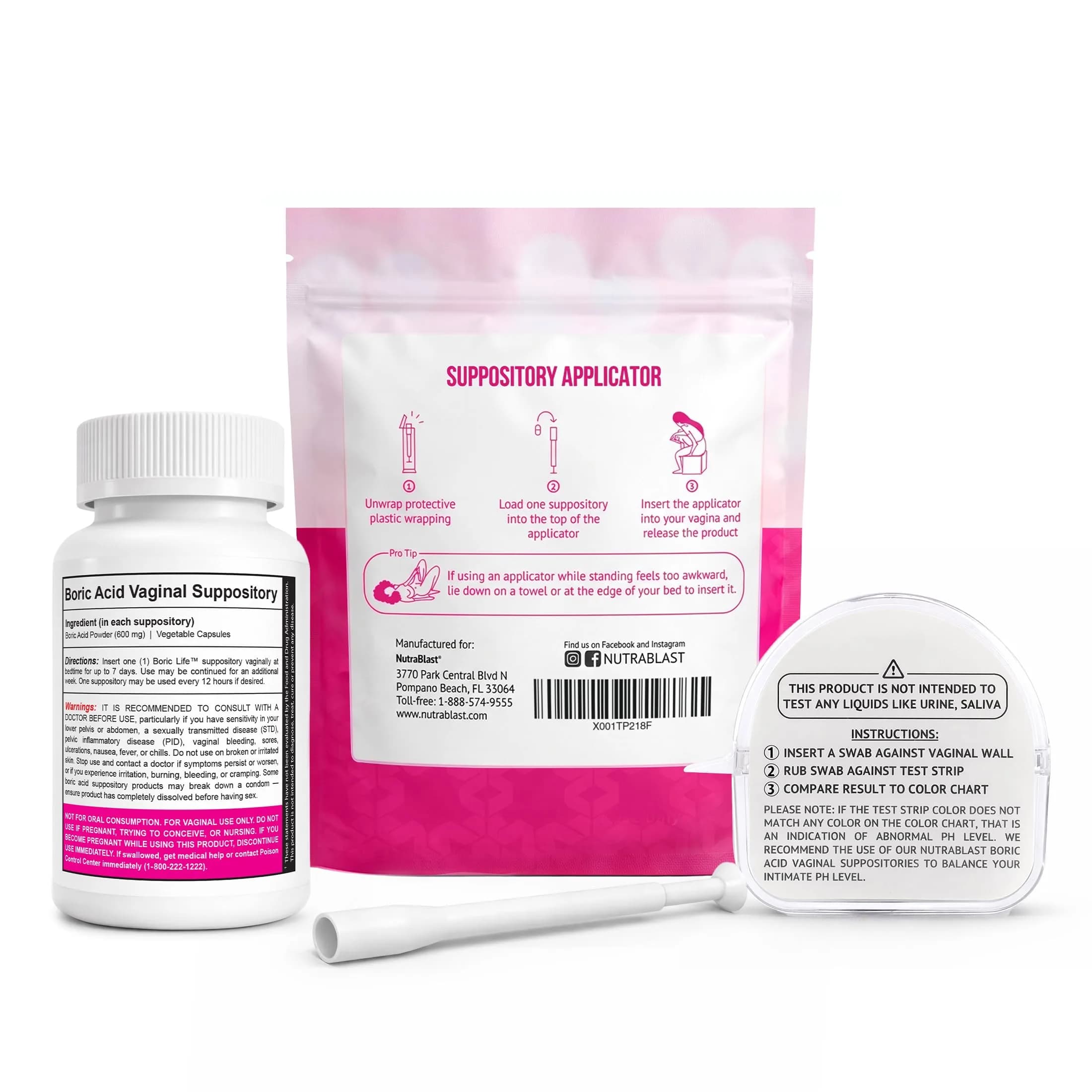 NutraBlast Boric Acid Suppositories 600mg (30 Count) | Vaginal pH Test Strips & Applicators - view 2