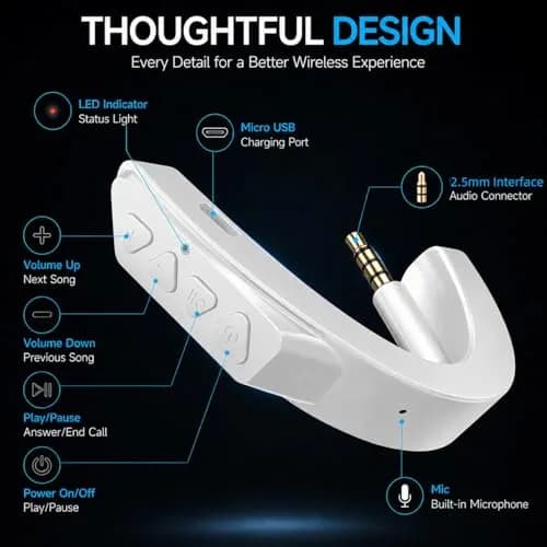 YOCOWOCO aptX Wireless Bluetooth Adapter for Bose QC25 Headphones, White | Bluetooth 5.0 with aptX LL thumbnail 4