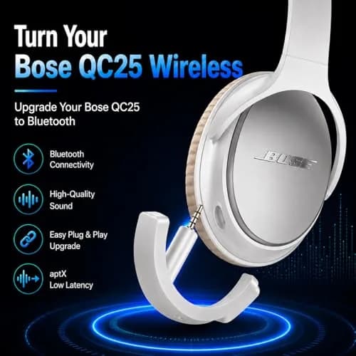 YOCOWOCO aptX Wireless Bluetooth Adapter for Bose QC25 Headphones, White | Bluetooth 5.0 with aptX LL thumbnail 2