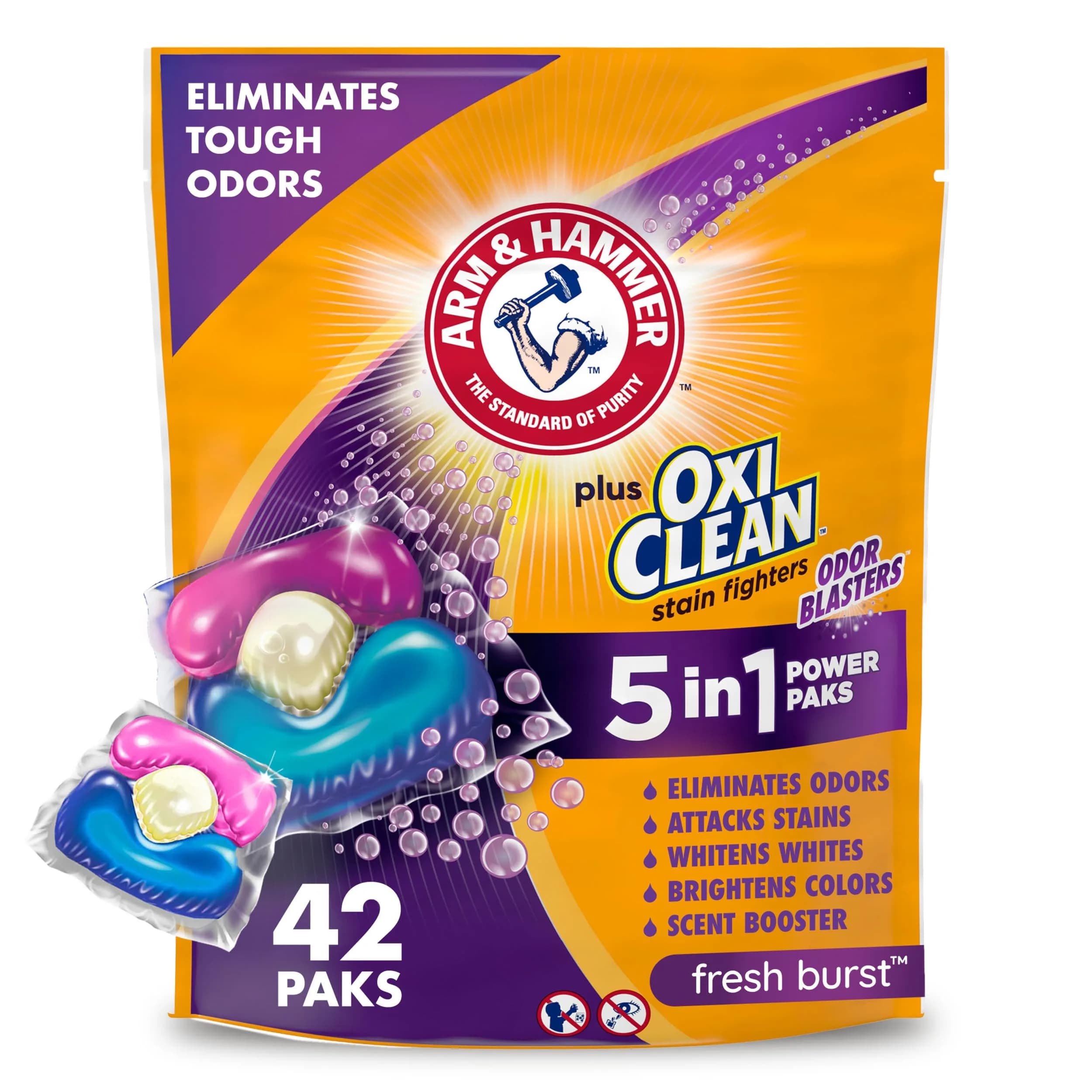 Arm & Hammer Plus OxiClean Odor Blasters Laundry Detergent Pods, 42 Count | Concentrated Formula for Tough Odors - main product image
