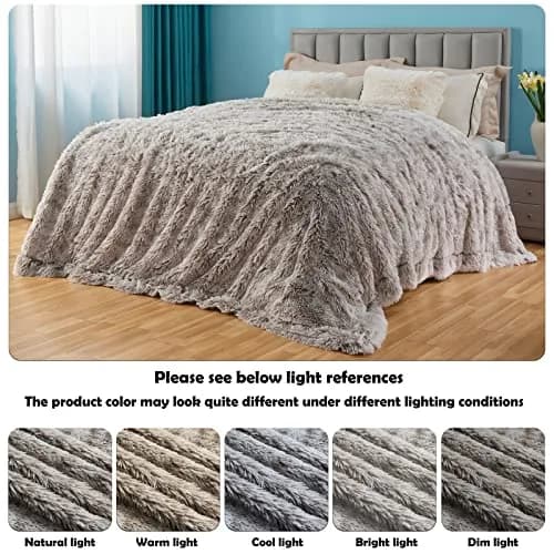 GONAAP Fuzzy Faux Fur Throw Blanket for Couch, Frosty Grey, 50"x60" | Cozy Plush Reversible All-Season Decor thumbnail 4