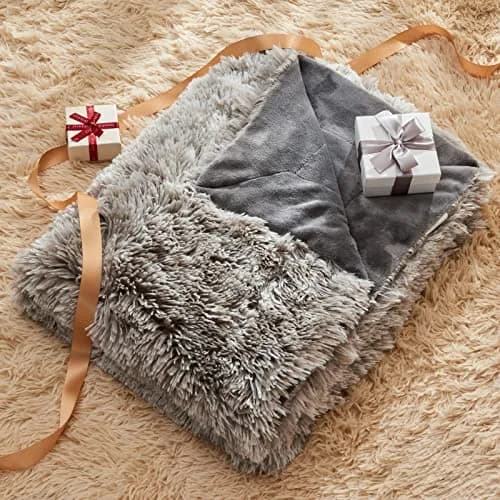 GONAAP Fuzzy Faux Fur Throw Blanket for Couch, Frosty Grey, 50"x60" | Cozy Plush Reversible All-Season Decor thumbnail 6