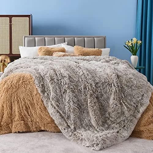 GONAAP Fuzzy Faux Fur Throw Blanket for Couch, Frosty Grey, 50"x60" | Cozy Plush Reversible All-Season Decor thumbnail 2