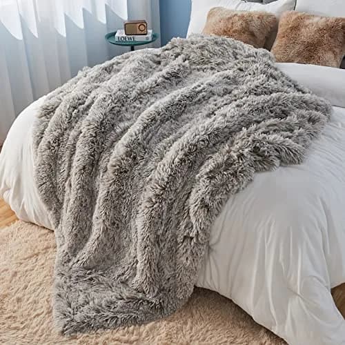 GONAAP Fuzzy Faux Fur Throw Blanket for Couch, Frosty Grey, 50"x60" | Cozy Plush Reversible All-Season Decor thumbnail 3