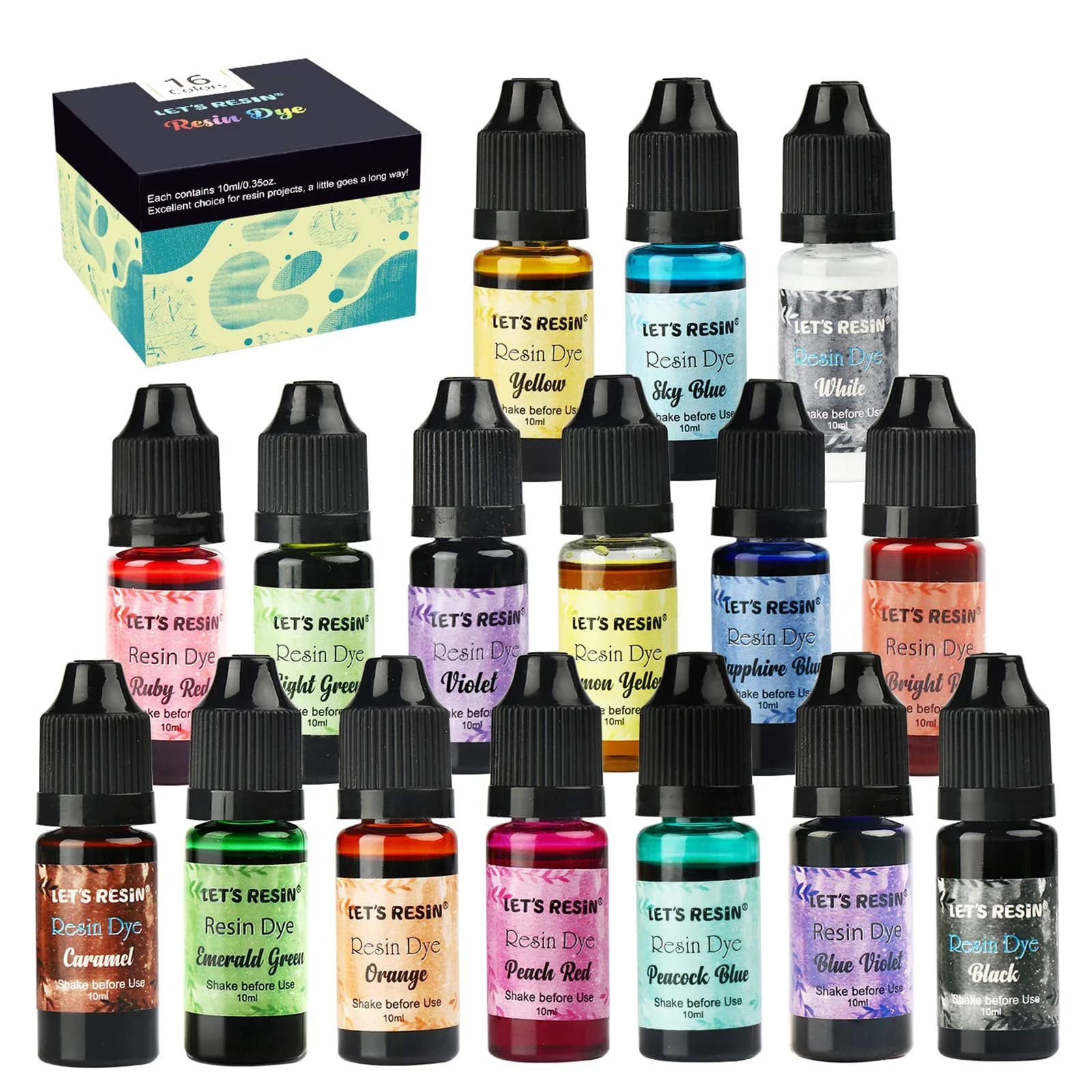LET'S RESIN Concentrated Resin Dye 16 Colors (0.35oz Each) | Vibrant Translucent Pigments for Epoxy & UV Resin Art - main product image