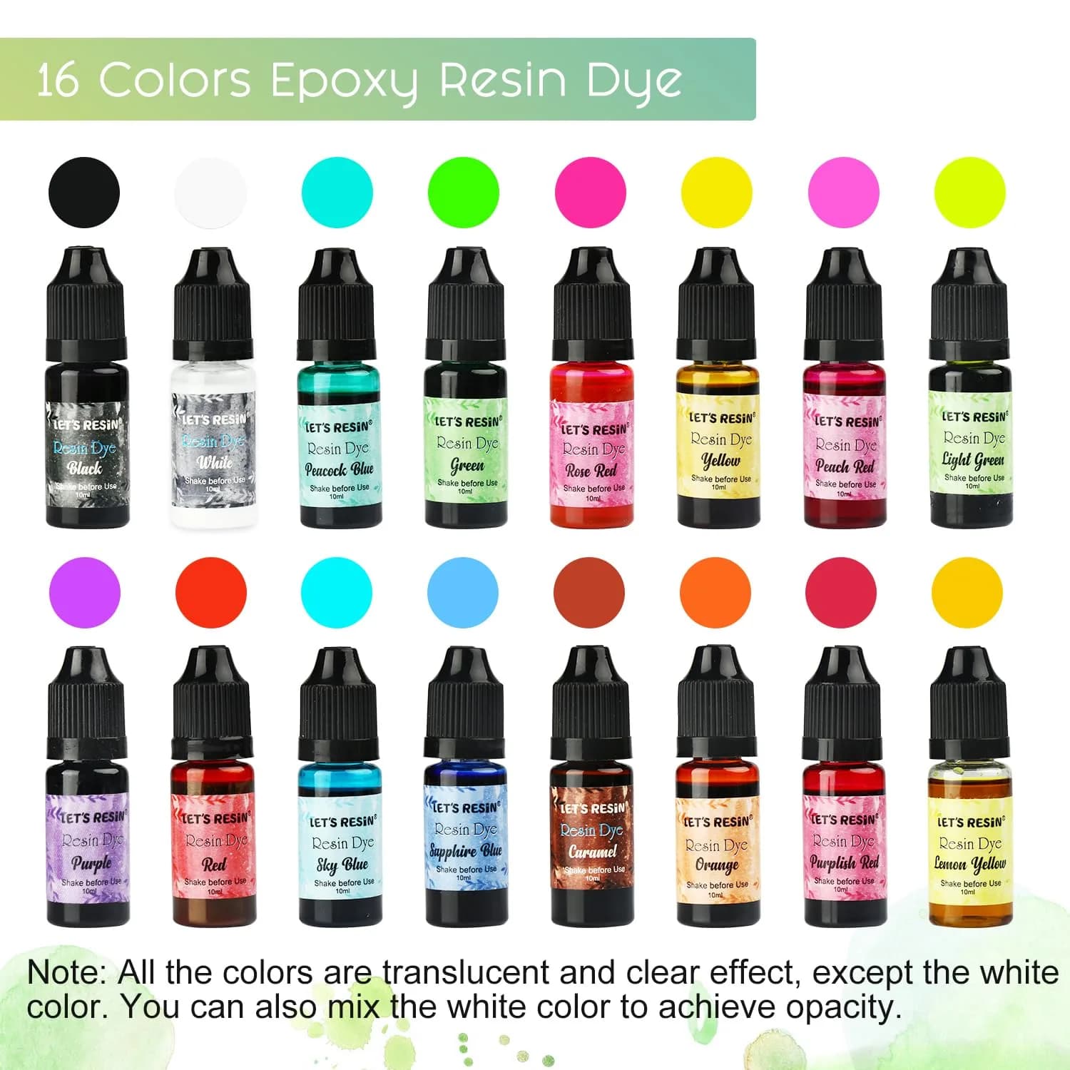 LET'S RESIN Concentrated Resin Dye 16 Colors (0.35oz Each) | Vibrant Translucent Pigments for Epoxy & UV Resin Art - view 2