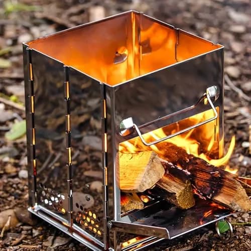 REDCAMP Wood Burning Folding Camp Stove Small with Stainless Steel Grid | Lightweight & Portable for Hiking Outdoor Tent Camping Picnic BBQ thumbnail 4