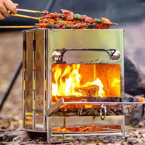 REDCAMP Wood Burning Folding Camp Stove Small with Stainless Steel Grid | Lightweight & Portable for Hiking Outdoor Tent Camping Picnic BBQ thumbnail 5