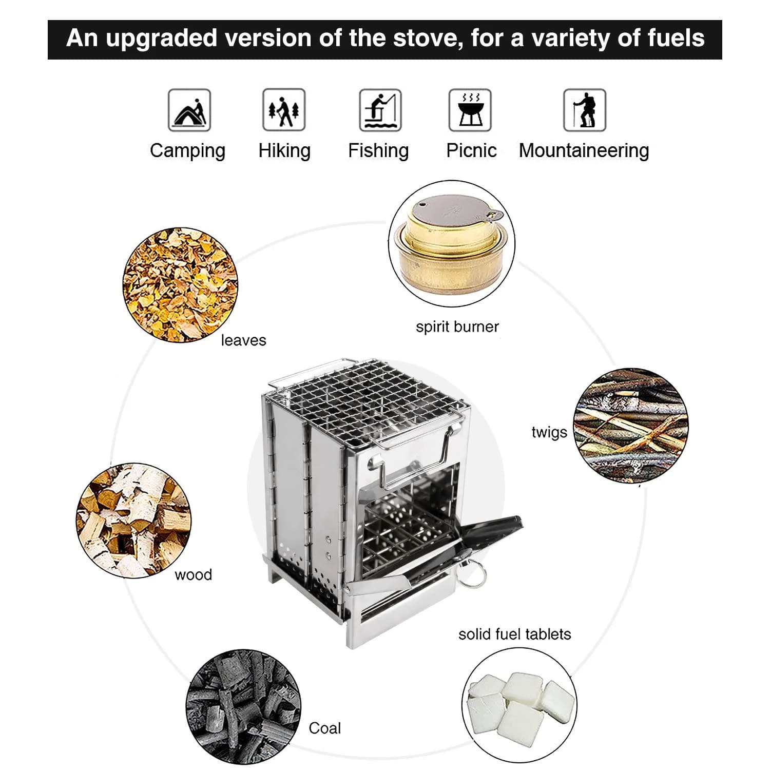 REDCAMP Wood Burning Folding Camp Stove Small with Stainless Steel Grid | Lightweight & Portable for Hiking Outdoor Tent Camping Picnic BBQ - view 6