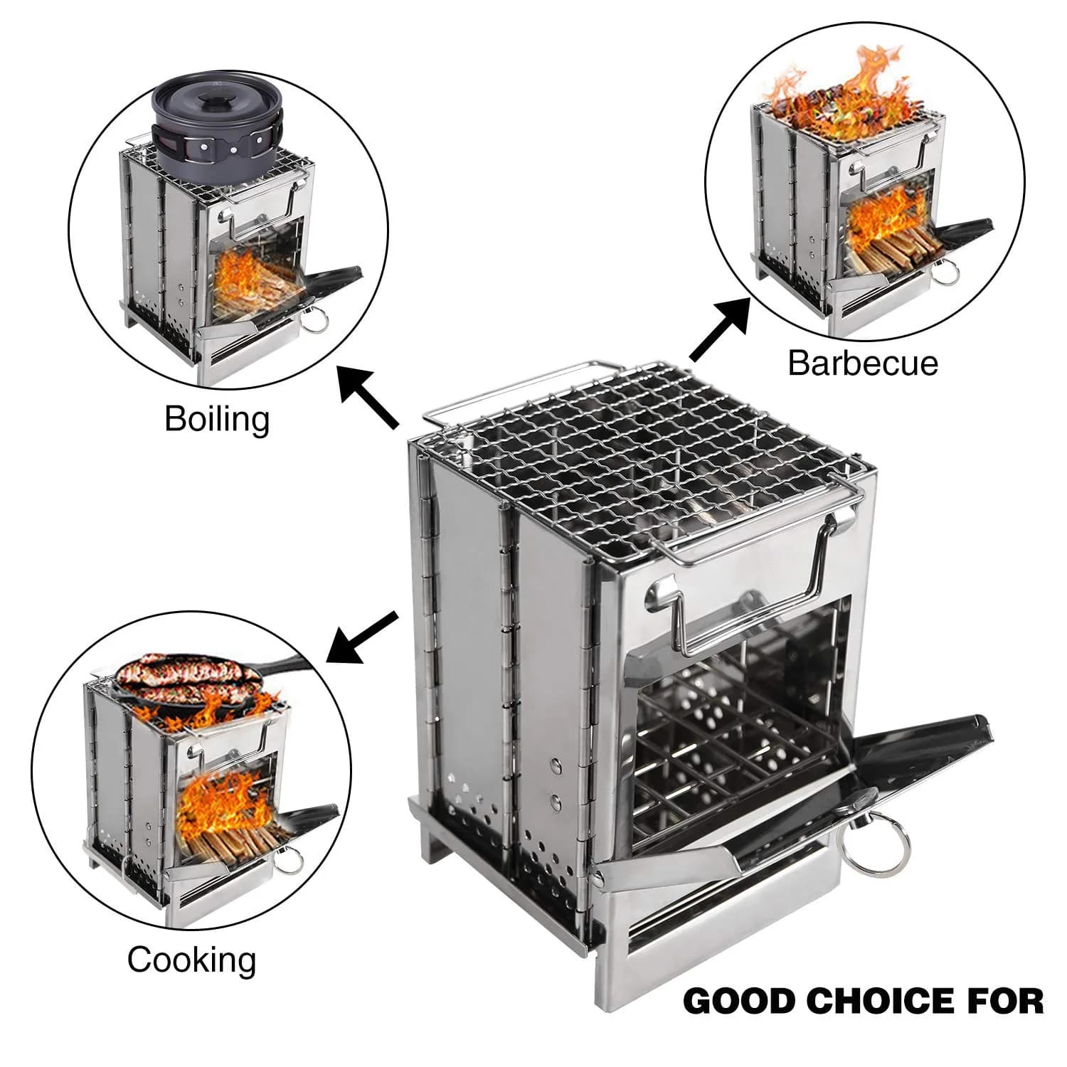 REDCAMP Wood Burning Folding Camp Stove Small with Stainless Steel Grid | Lightweight & Portable for Hiking Outdoor Tent Camping Picnic BBQ - view 7