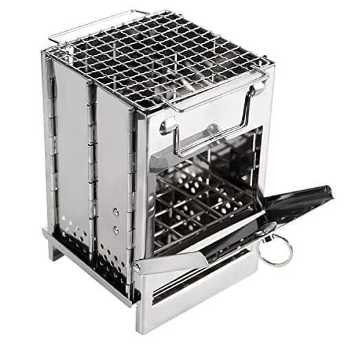 REDCAMP Wood Burning Folding Camp Stove Small with Stainless Steel Grid | Lightweight & Portable for Hiking Outdoor Tent Camping Picnic BBQ thumbnail 1