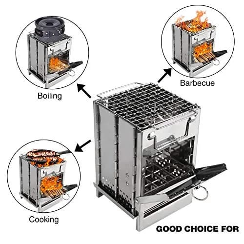 REDCAMP Wood Burning Folding Camp Stove Small with Stainless Steel Grid | Lightweight & Portable for Hiking Outdoor Tent Camping Picnic BBQ thumbnail 7