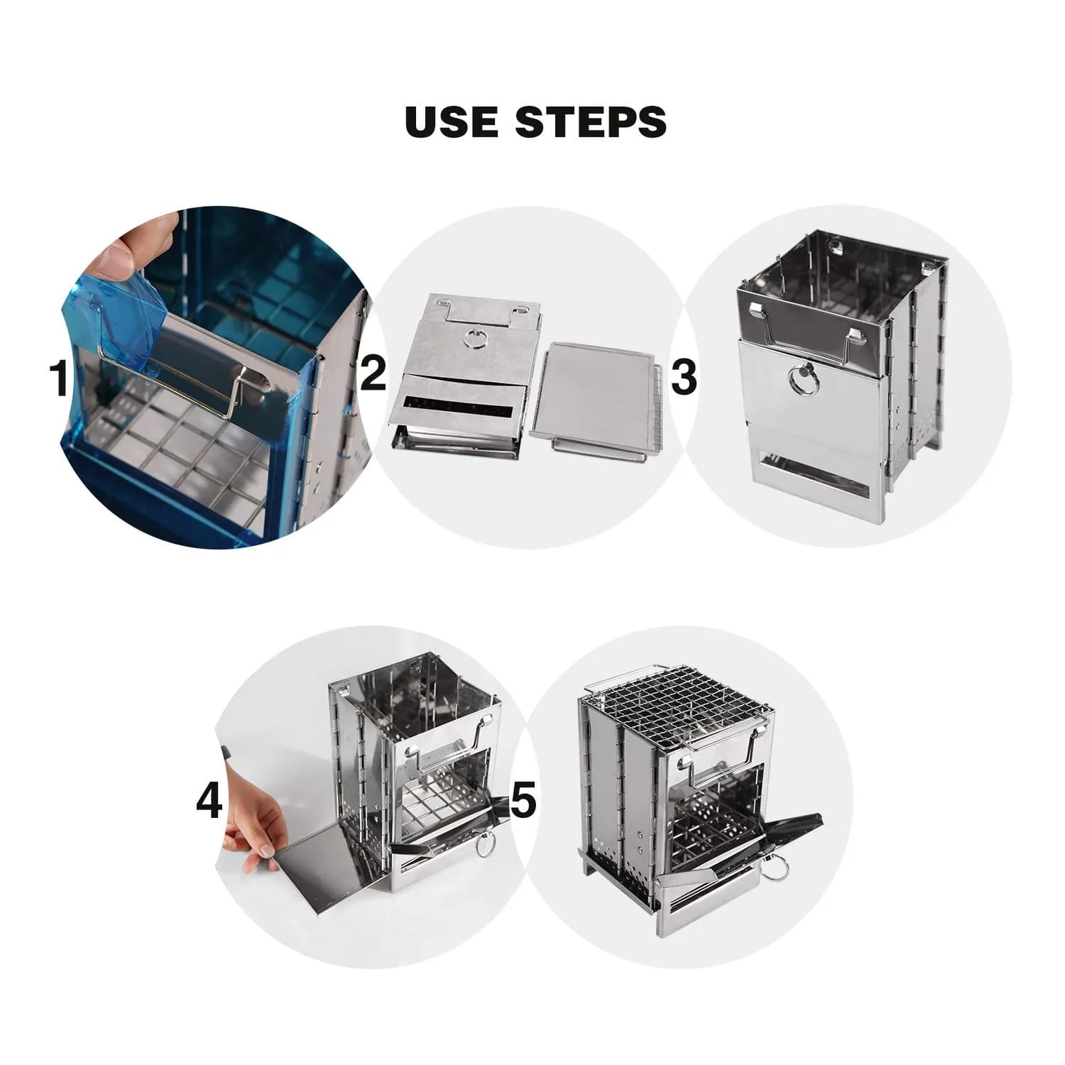 REDCAMP Wood Burning Folding Camp Stove Small with Stainless Steel Grid | Lightweight & Portable for Hiking Outdoor Tent Camping Picnic BBQ - view 9