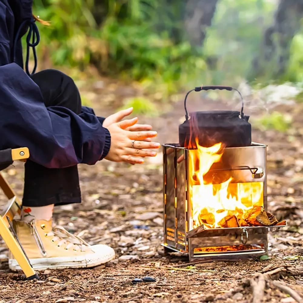 REDCAMP Wood Burning Folding Camp Stove Small with Stainless Steel Grid | Lightweight & Portable for Hiking Outdoor Tent Camping Picnic BBQ - view 2