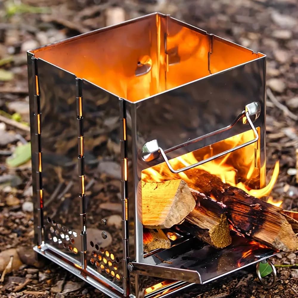 REDCAMP Wood Burning Folding Camp Stove Small with Stainless Steel Grid | Lightweight & Portable for Hiking Outdoor Tent Camping Picnic BBQ - view 4