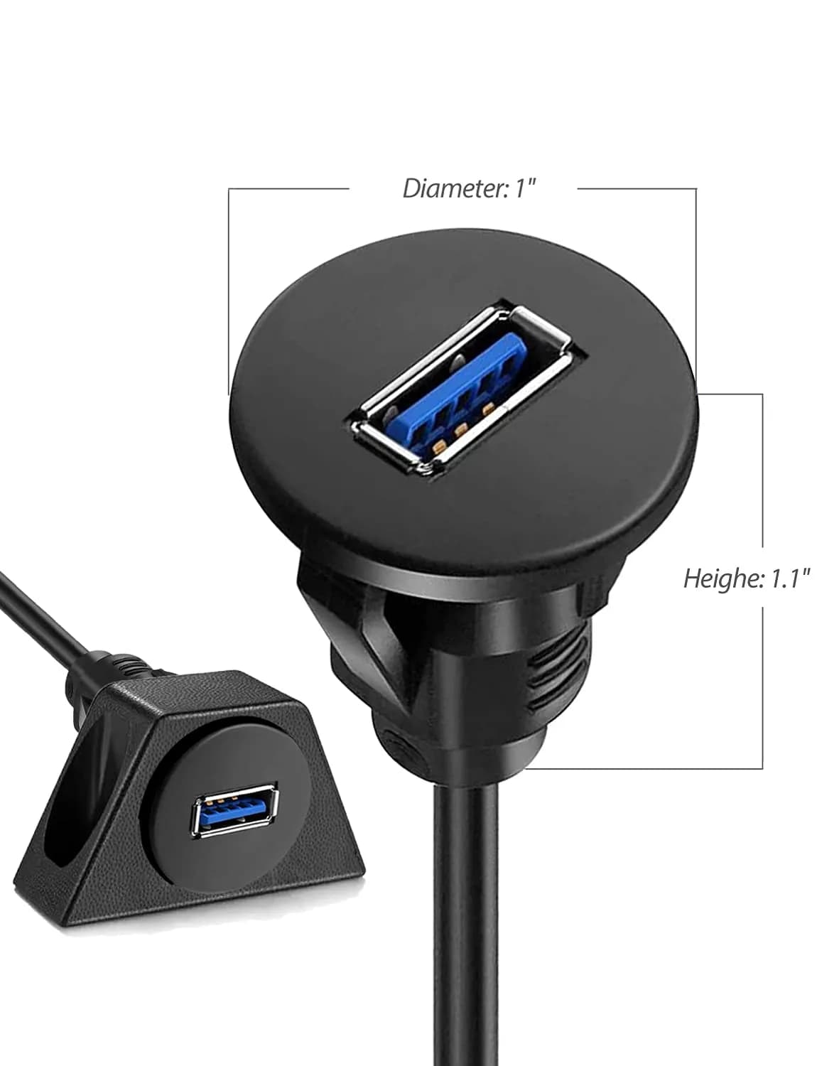 URWOOW USB 3.0 Male to Female Panel Mount Extension Cable 1.83m (6ft) | Flush Mount for Dashboards - view 6
