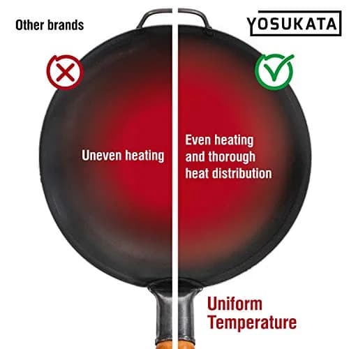 YOSUKATA 14" Black Carbon Steel Wok with Round Bottom | Authentic Pre-Seasoned Stir Fry Pan thumbnail 6