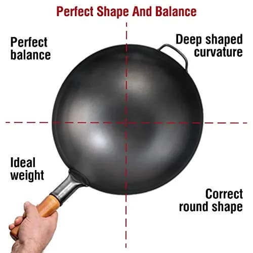 YOSUKATA 14" Black Carbon Steel Wok with Round Bottom | Authentic Pre-Seasoned Stir Fry Pan thumbnail 7
