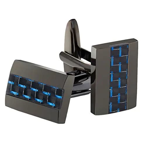 Mr.Van Men's Gunmetal Blue Carbon Fiber Cufflinks 18x12mm | Modern Industrial Elegance thumbnail 1