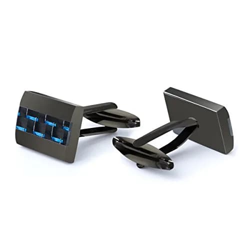 Mr.Van Men's Gunmetal Blue Carbon Fiber Cufflinks 18x12mm | Modern Industrial Elegance thumbnail 4