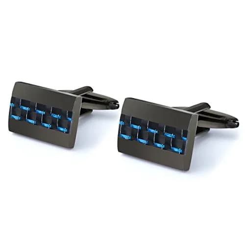 Mr.Van Men's Gunmetal Blue Carbon Fiber Cufflinks 18x12mm | Modern Industrial Elegance thumbnail 3