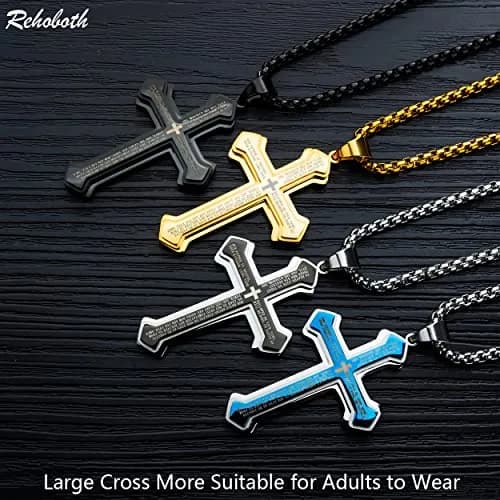 Rehoboth Men's Stainless Steel Nail Lord's Prayer Cross Pendant Necklace 3.0" x 1.6" | Big Pendant & Strong Chain thumbnail 4