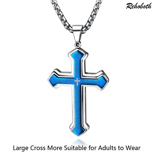 Rehoboth Men's Stainless Steel Nail Lord's Prayer Cross Pendant Necklace 3.0" x 1.6" | Big Pendant & Strong Chain thumbnail 2