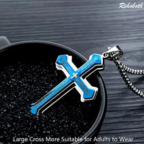 Rehoboth Men's Stainless Steel Nail Lord's Prayer Cross Pendant Necklace 3.0" x 1.6" | Big Pendant & Strong Chain thumbnail 3