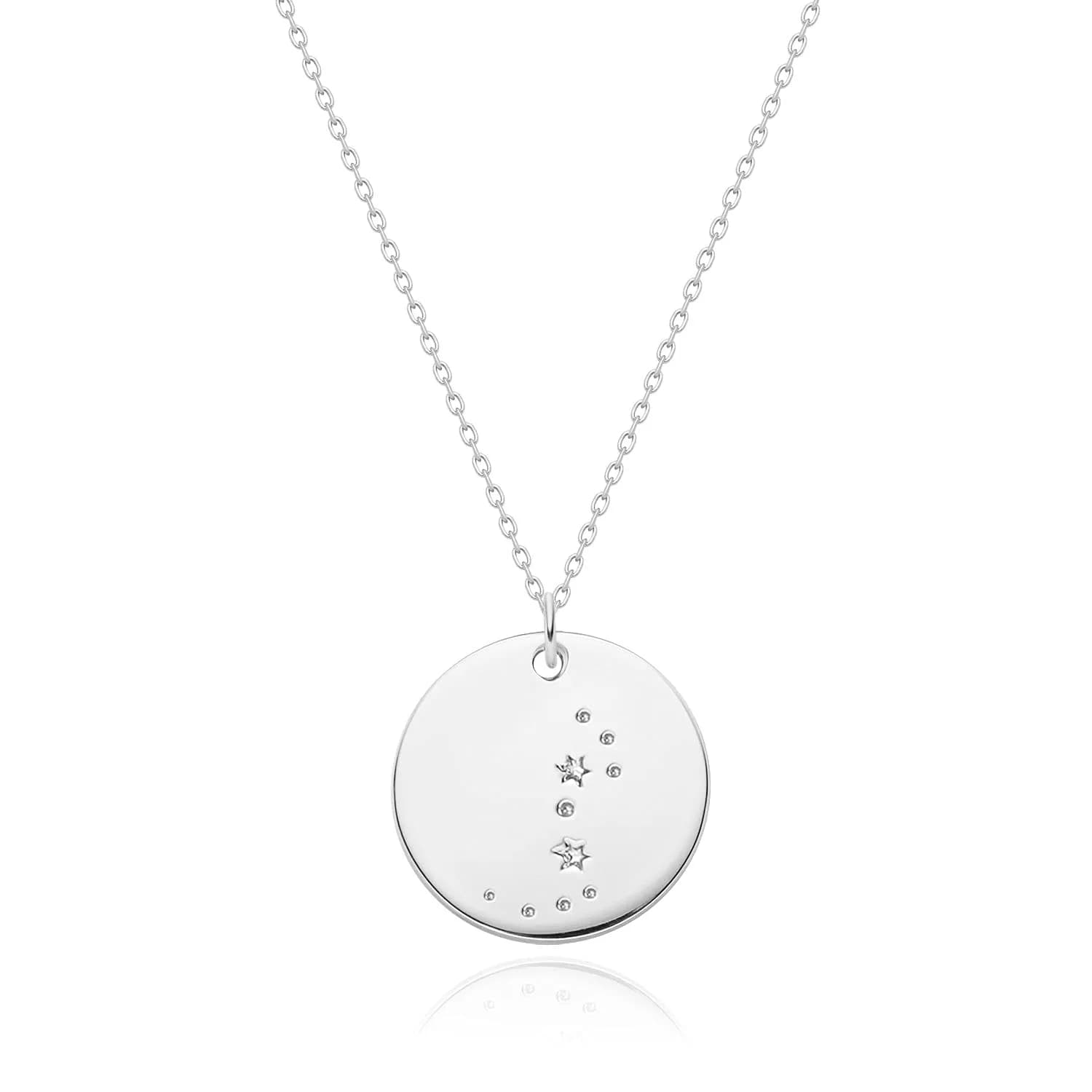 MEVECCO Scorpio Engraved Zodiac Disc Necklace for Women, Silver Tone | Adjustable 19-21 in, Silver Plated Brass