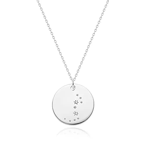 MEVECCO Scorpio Engraved Zodiac Disc Necklace for Women, Silver Tone | Adjustable 19-21 in, Silver Plated Brass thumbnail 1