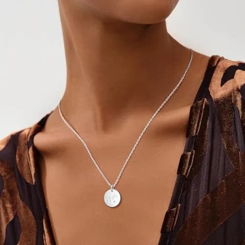 MEVECCO Scorpio Engraved Zodiac Disc Necklace for Women, Silver Tone | Adjustable 19-21 in, Silver Plated Brass thumbnail 4