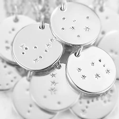 MEVECCO Scorpio Engraved Zodiac Disc Necklace for Women, Silver Tone | Adjustable 19-21 in, Silver Plated Brass thumbnail 7