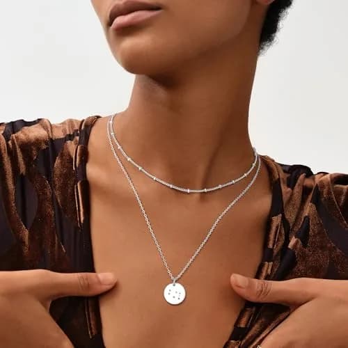 MEVECCO Scorpio Engraved Zodiac Disc Necklace for Women, Silver Tone | Adjustable 19-21 in, Silver Plated Brass thumbnail 2