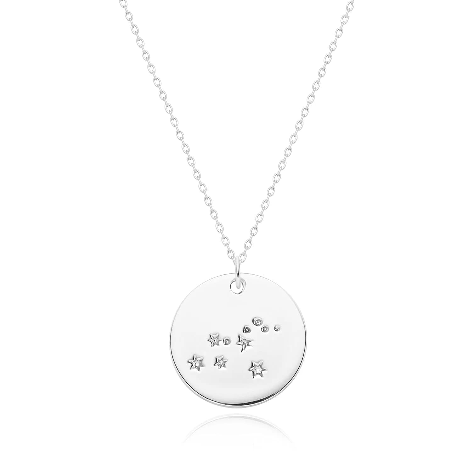MEVECCO Leo Engraved Zodiac Disc Necklace for Women, Silver Tone | Adjustable 19-21 inch chain with celestial motif