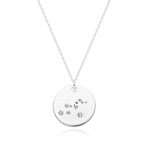 MEVECCO Leo Engraved Zodiac Disc Necklace for Women, Silver Tone | Adjustable 19-21 inch chain with celestial motif thumbnail 1
