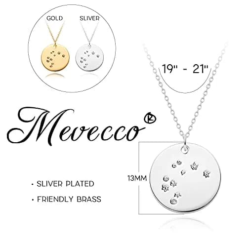 MEVECCO Leo Engraved Zodiac Disc Necklace for Women, Silver Tone | Adjustable 19-21 inch chain with celestial motif thumbnail 5