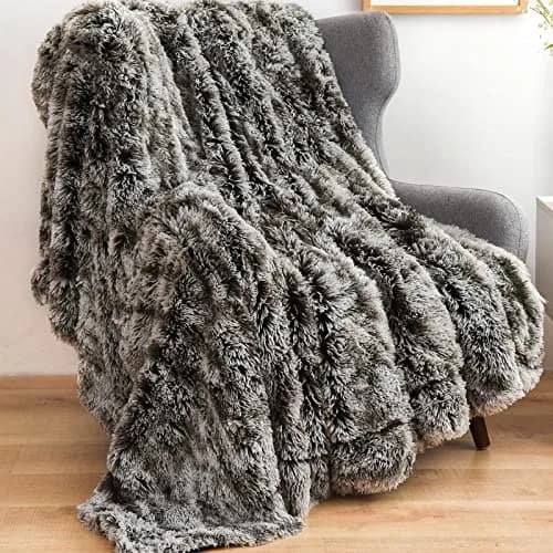 GONAAP Fuzzy Faux Fur Throw Blanket for Couch, Frosty Black, 50"x60" | Cozy & Elegant for All Seasons thumbnail 1