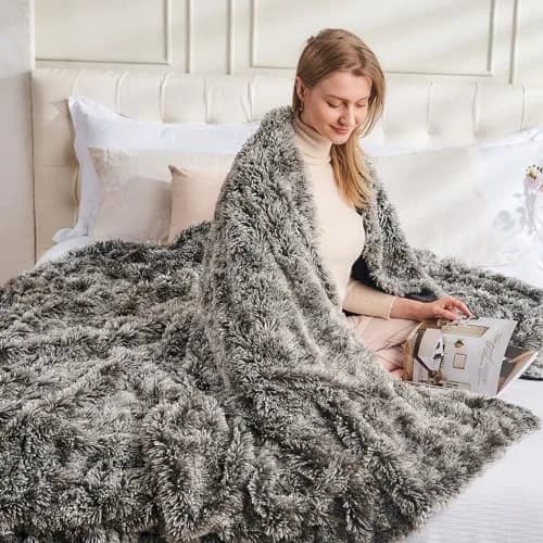 GONAAP Fuzzy Faux Fur Throw Blanket for Couch, Frosty Black, 50"x60" | Cozy & Elegant for All Seasons thumbnail 4