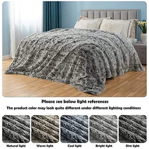 GONAAP Fuzzy Faux Fur Throw Blanket for Couch, Frosty Black, 50"x60" | Cozy & Elegant for All Seasons thumbnail 5
