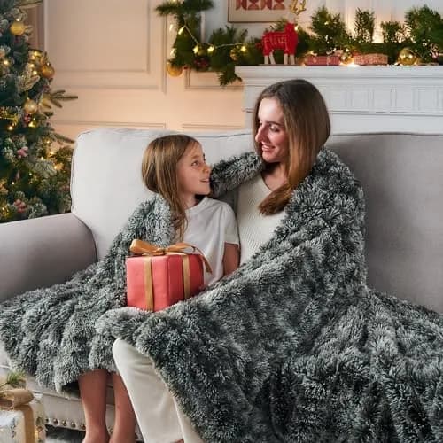 GONAAP Fuzzy Faux Fur Throw Blanket for Couch, Frosty Black, 50"x60" | Cozy & Elegant for All Seasons thumbnail 2