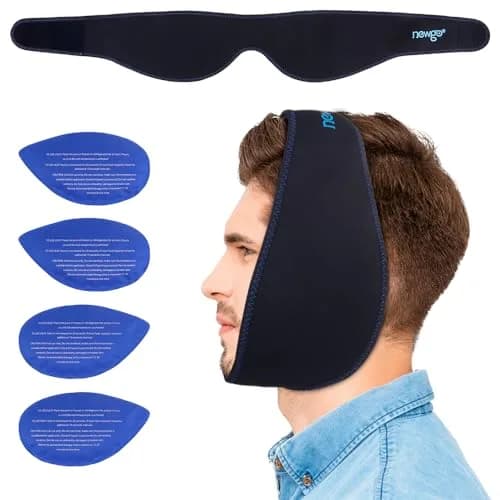 NEWGO Wisdom Teeth Ice Pack Head Wrap with 4 Gel Packs | Adjustable Black Pain Relief thumbnail 1