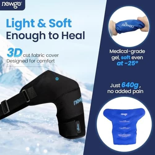 NEWGO Shoulder Ice Pack Wrap with Compression for Both Shoulders, 640g (1.4 lb) | Rotator Cuff Recovery & Post-Surgery Pain Relief thumbnail 5