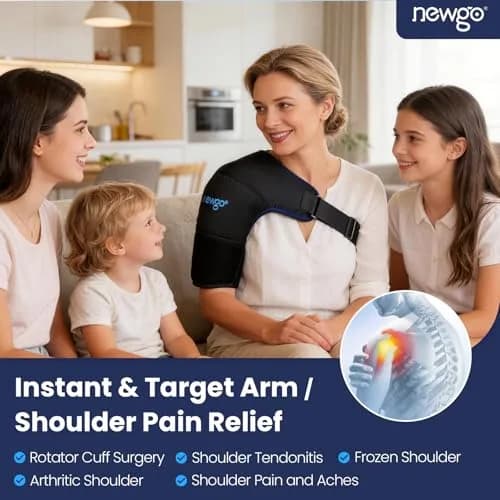 NEWGO Shoulder Ice Pack Wrap with Compression for Both Shoulders, 640g (1.4 lb) | Rotator Cuff Recovery & Post-Surgery Pain Relief thumbnail 6