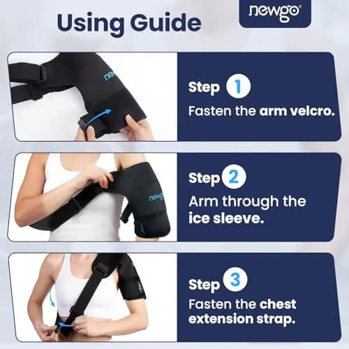 NEWGO Shoulder Ice Pack Wrap with Compression for Both Shoulders, 640g (1.4 lb) | Rotator Cuff Recovery & Post-Surgery Pain Relief thumbnail 7