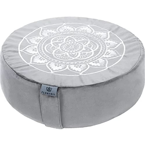 Florensi Meditation Cushion Grey Velvet Buckwheat Round Yoga Floor Seat | Supportive & Stylish (70-120 chars) thumbnail 1
